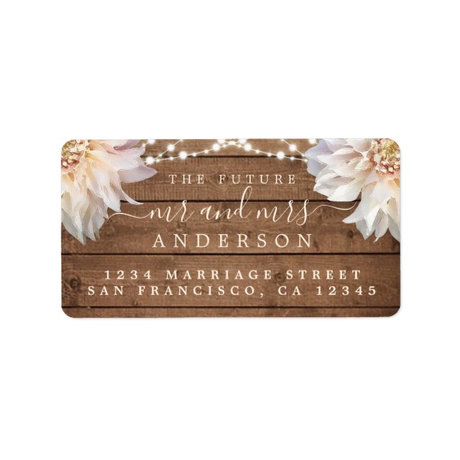 Étiquette Futur M. Mme Floral Wood Lights Mariage Adresse L (Devant)