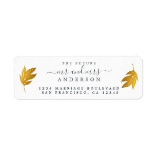 Étiquette Futur M. Mme Gold Leaf Mariage Adresse de retour