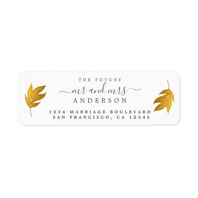 Étiquette Futur M. Mme Gold Leaf Mariage Adresse de retour (Devant)