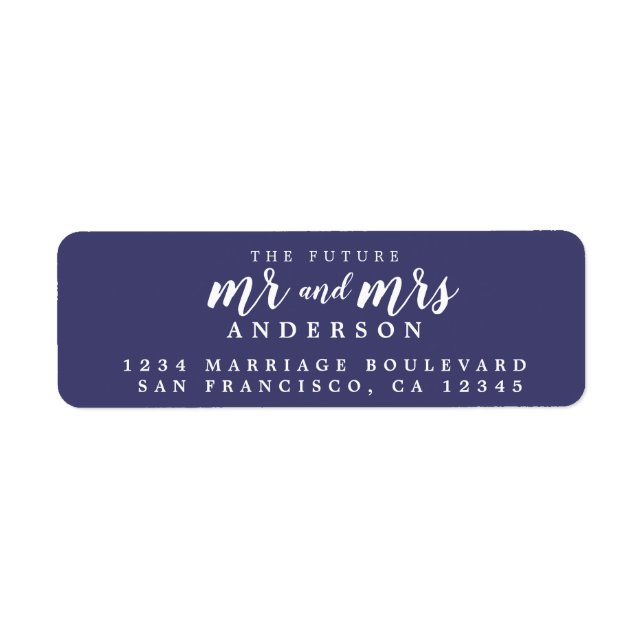 Étiquette Futur M. Mme Mariage bleu de la Marine Adresse de  (Devant)