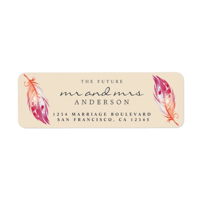 Étiquette Futur M. Mme Pink Feather Mariage Adresse de retou (Devant)