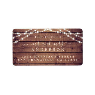 Étiquette Futur M. Mme Rustic Wood Lights Mariage Adresse