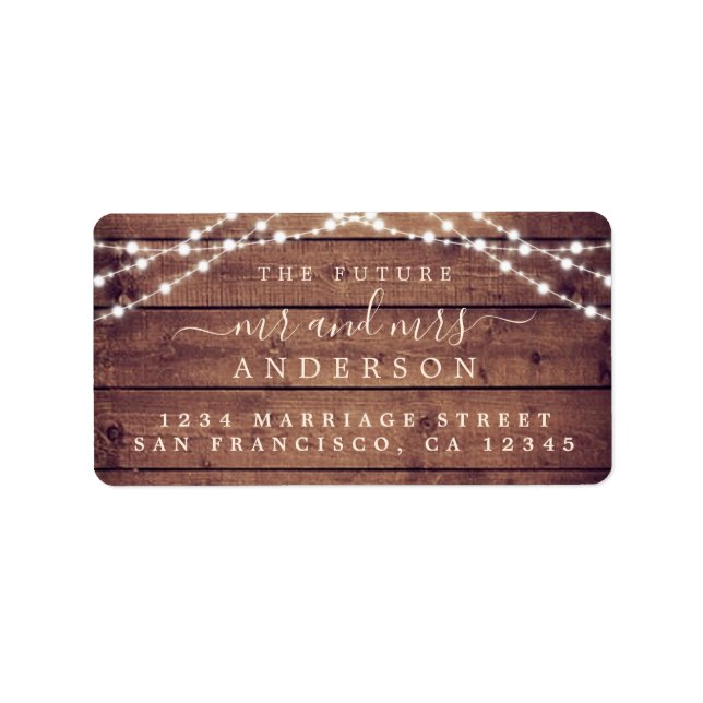 Étiquette Futur M. Mme Rustic Wood Lights Mariage Adresse (Devant)