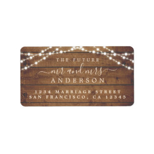 Étiquette Futur M. Mme Rustic Wood Lights Mariage Adresse