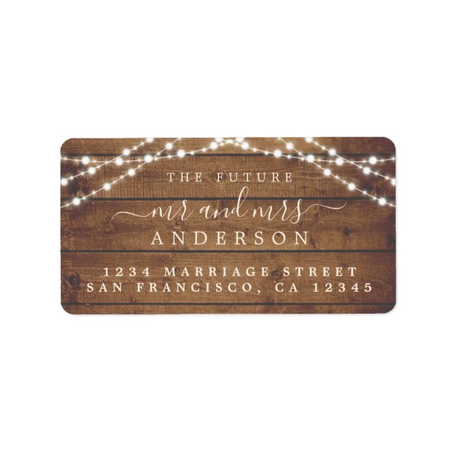 Étiquette Futur M. Mme Rustic Wood Lights Mariage Adresse (Devant)