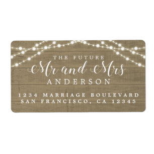Étiquette Futur M. Mme Rustic Wood Lights Mariage Adresse L