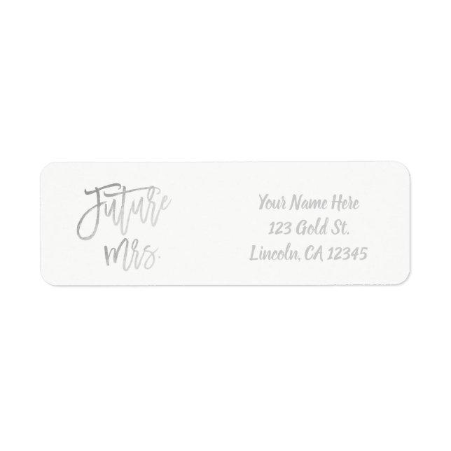 Étiquette Futur Mme Faux Silver Foil Moderne Script Chic (Devant)
