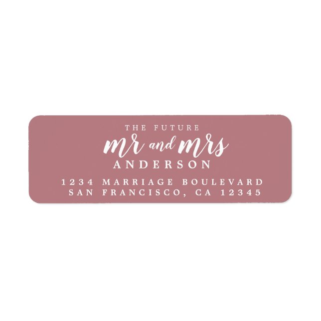 Étiquette Future M. Mme Dusty Rose Mariage Adresse de retour (Devant)