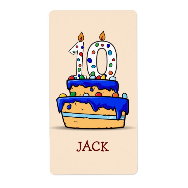 Étiquette Garçon 10e anniversaire, 10 sur gâteau bleu sucré (Devant)