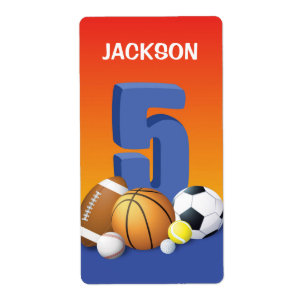Étiquette Garçon 5e anniversaire Sports Balls