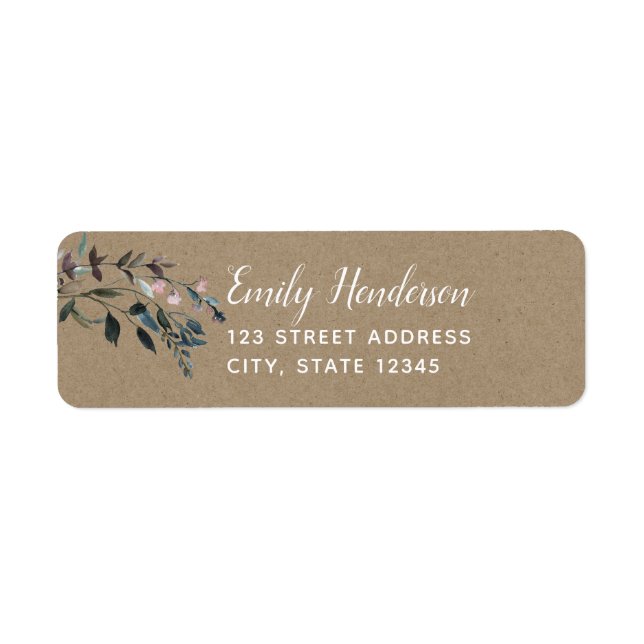Étiquette Garden Crest Rustic Kraft Floral Adresse de retour (Devant)