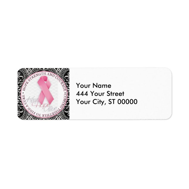 Étiquette garder espoir vivant rose ruban cancer du sein (Devant)