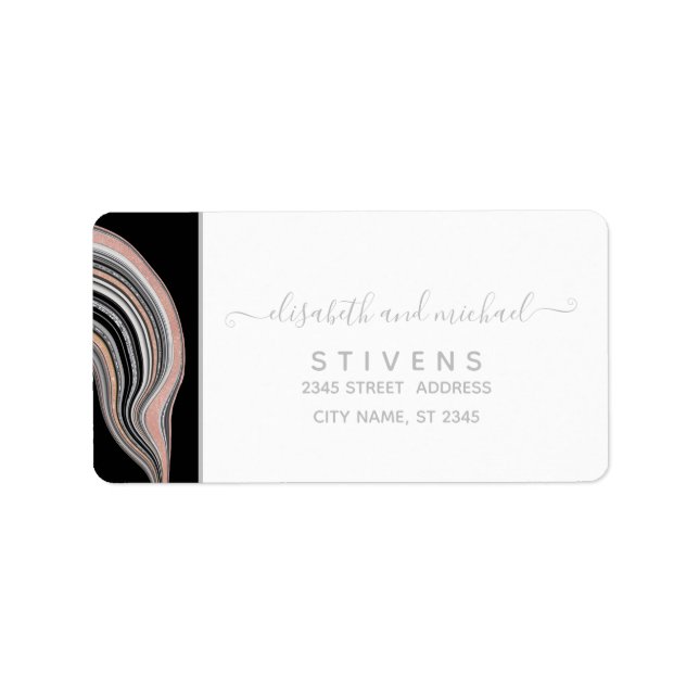 Étiquette Géode Agate rose or argent argent noir calligraphi (Devant)