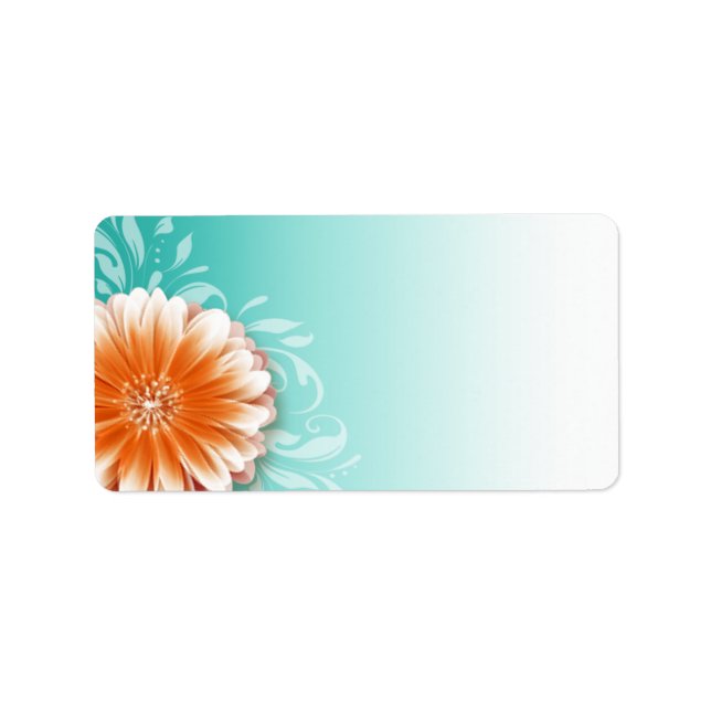 Étiquette Gerbera Daisy Scroll | orange aqua (Devant)