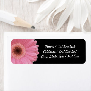 Étiquette Gerbera rose pâle sur noir Adresse de retour