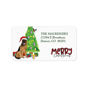 Étiquette German Shepherd and Christmas Tree Adresse de reto