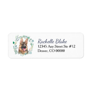 Étiquette German Shepherd Dog Wreath Return Address