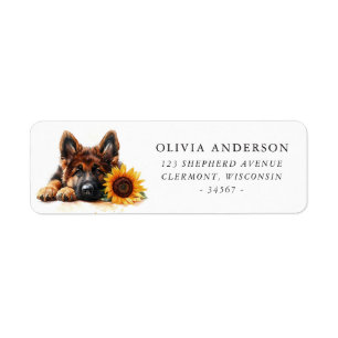 Étiquette German Shepherd Puppy Sunflower Adresse de retour