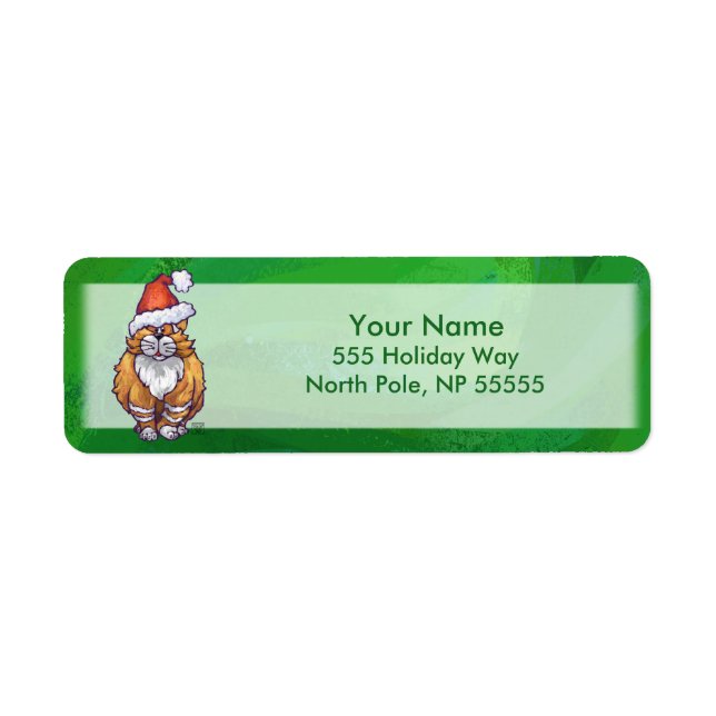 Étiquette Ginger Chat Noël Sur Vert (Devant)