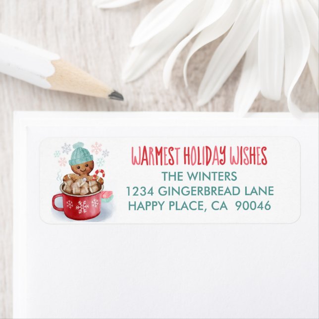 Étiquette Gingerbread Cookie Hot Chocolat Christmas Adresse (En situation)