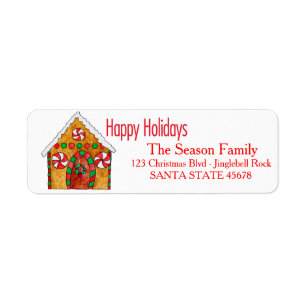 Étiquette Gingerbread house Happy Holidays address label