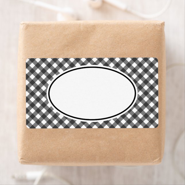 Étiquette Gingham Noir Classique (En situation)
