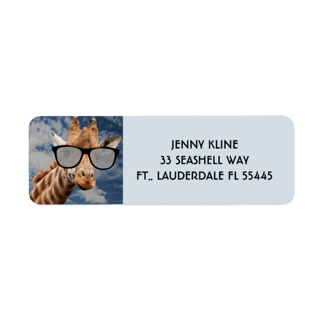 Étiquette GIRAFFE AVEC LUNETTES DE SOLEIL Adresse de retour  (Devant)