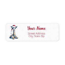 Étiquette Giraffe de Noël festive portant un chapeau de Père