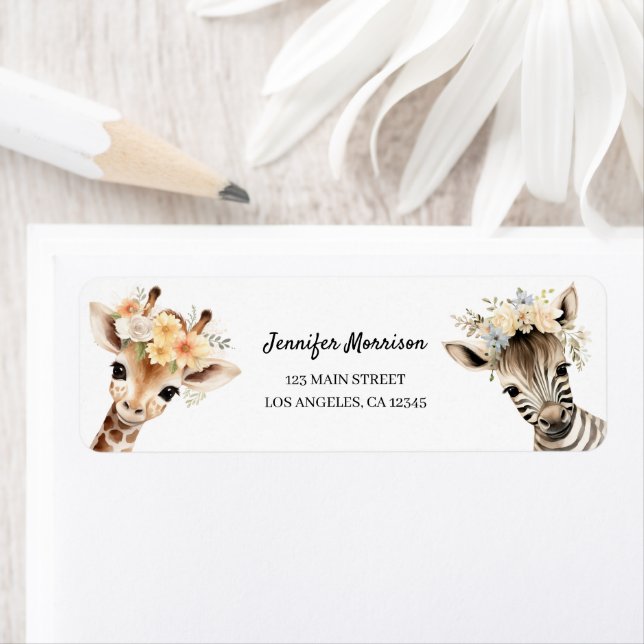 Étiquette Giraffe Floral Girl 2e Anniversaire Adresse de ret (En situation)