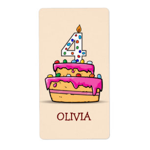 Étiquette Girl 4th Birthday, 4 on Sweet Pink Cake