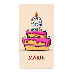 Étiquette Girl 9th Birthday, 9 on Sweet Pink Cake