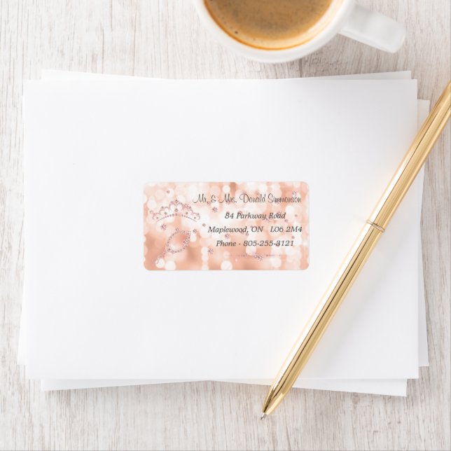Étiquette Girl Blush Rose Diamond Rose Gold Adresse de retou (En situation)