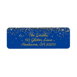 Étiquette Girl Script Blue et Gold Mariage Adresse de retour