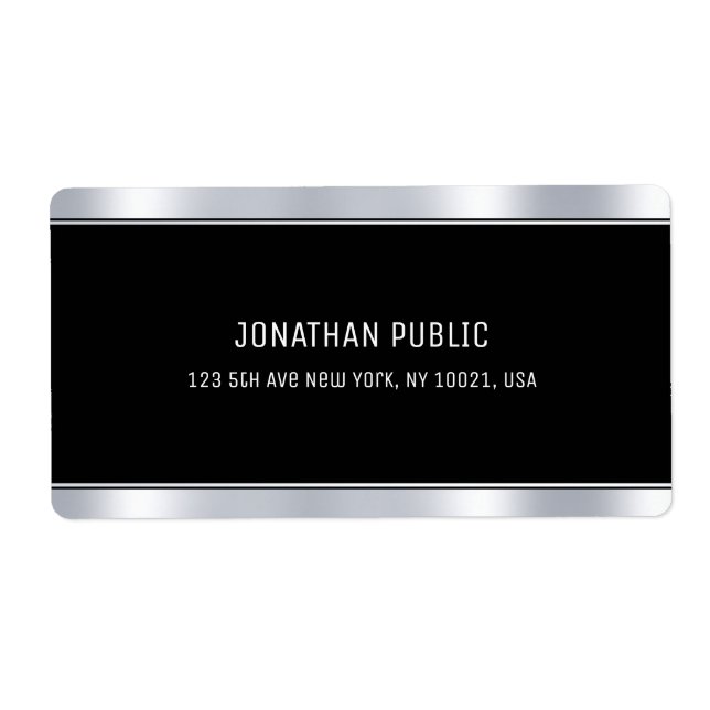 Étiquette Glam Black Silver Elegant Modèle Modern Shipping (Devant)