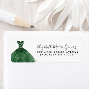Étiquette Glam Emerald Green Parties scintillant Argent Gown