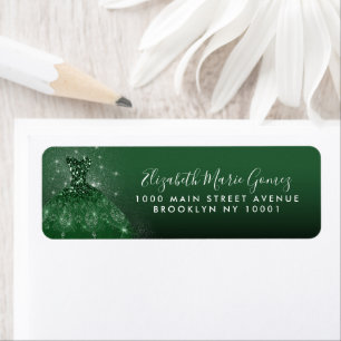 Étiquette Glam Emerald Green Parties scintillant Argent Gown