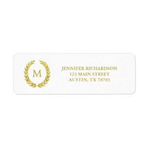 Étiquette Glam Faux Gold Foil Laurel Wreath Monogram Mariage