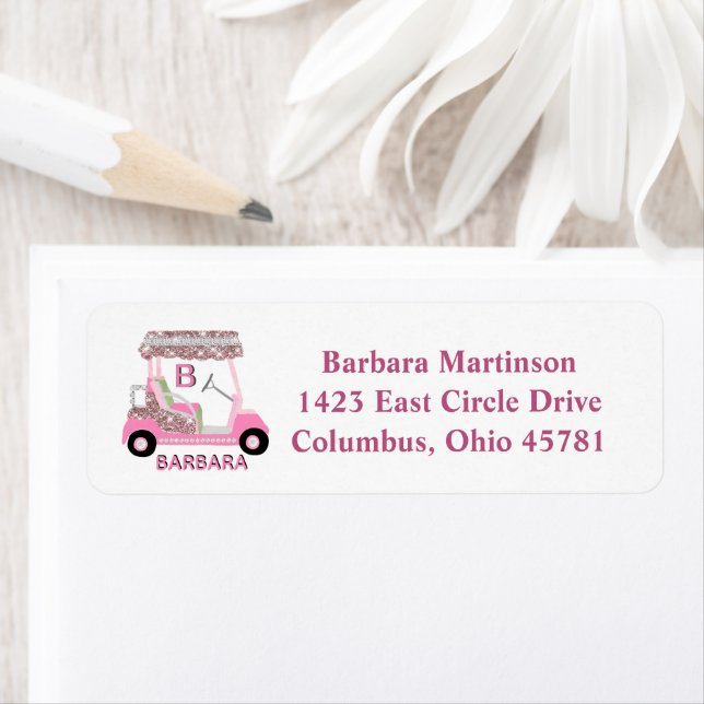 Étiquette Glam Glitz Monogramme Nom Rose Gold Golf Panier (En situation)