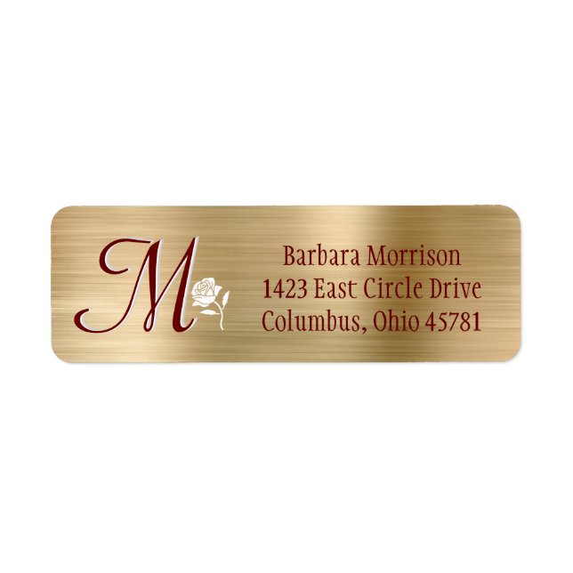 Étiquette Glam Gold Rouge en métal brossé Personnalisé Monog (Devant)