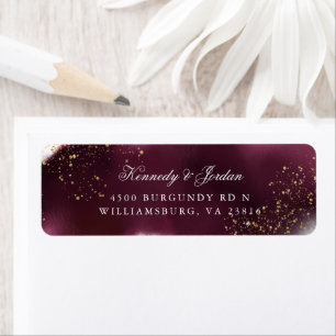 Étiquette Glam Maroon et Gold Mariage Adresse de retour