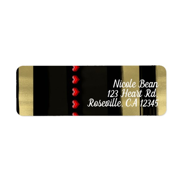 Étiquette Glam moderne Black & Gold Red Hearts Valentine (Devant)
