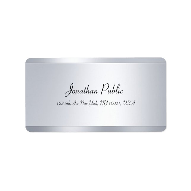 Étiquette Glamor Silver Plain Moderne Élégant Script Adresse (Devant)