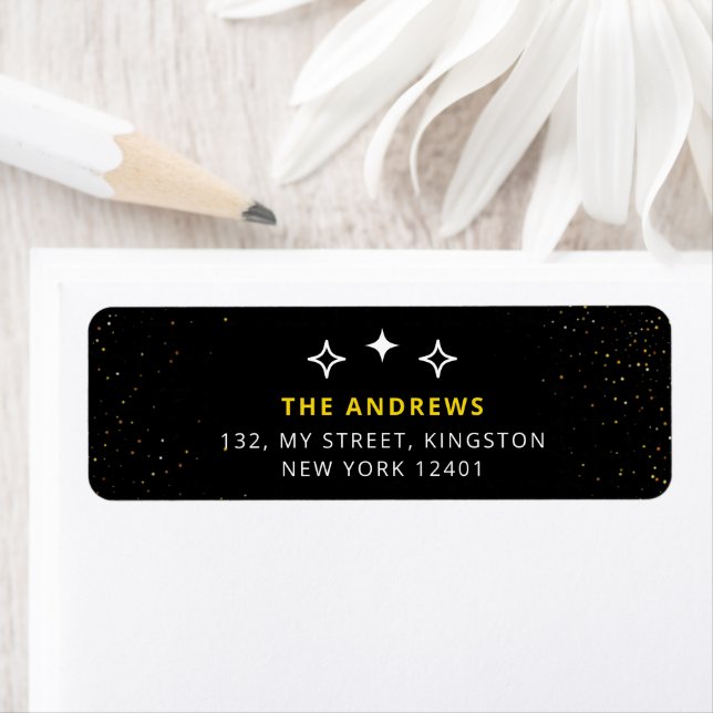 Étiquette Glamour Black & Gold Parties scintillant Holiday A (En situation)