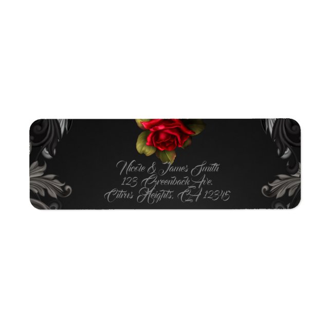 Étiquette Glamour gothique Rouge Rose Noir Glam ornemental (Devant)