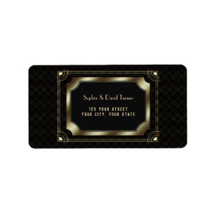 Étiquette Glamour Great Gatsby Gold Black Art Déco Mariage