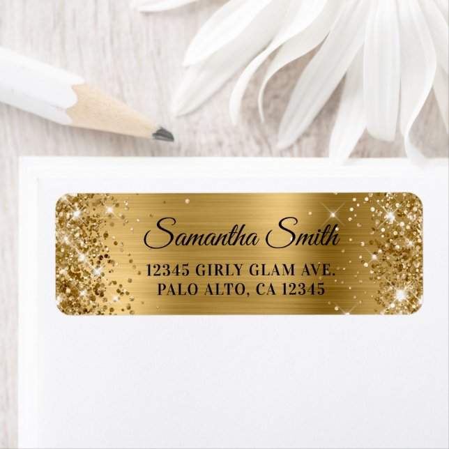 Étiquette Glittery Gold Parties scintillant et Foil (En situation)