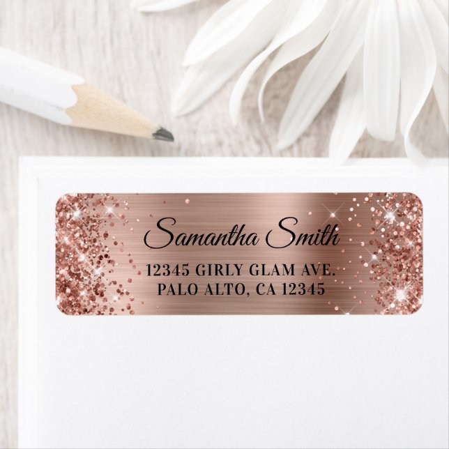 Étiquette Glittery Rose Parties scintillant or et Foil (En situation)