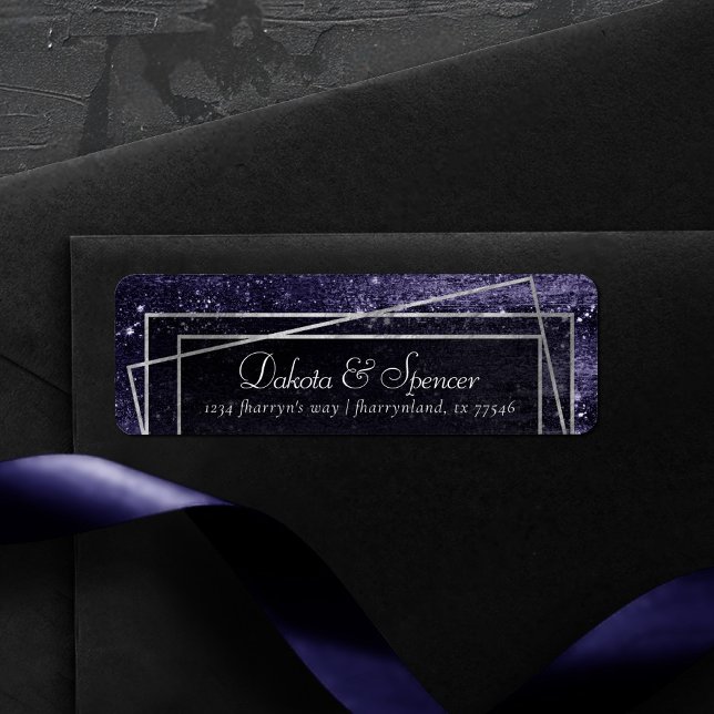 Étiquette Glitzy Foil | Indigo Midnight Dark Purple Adresse (Créateur téléchargé)