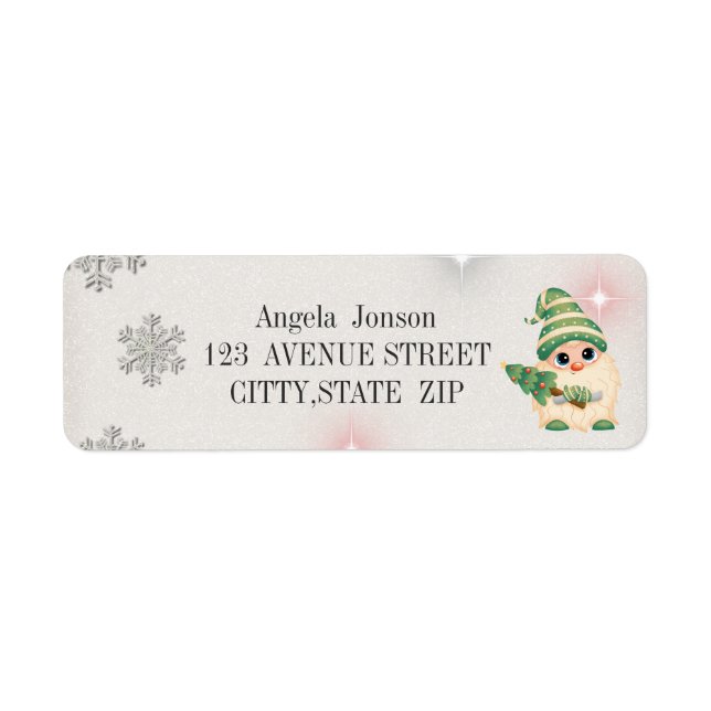 Étiquette Gnome adorable, Snowflakes, Parties scintillant (Devant)