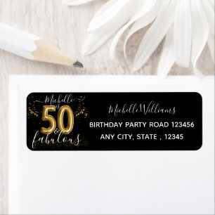 Étiquette Gold 50th Birthday Parties scintillant Black Retur